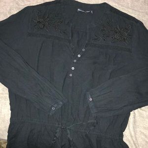 A&F XL Black half button blouse with drawstring